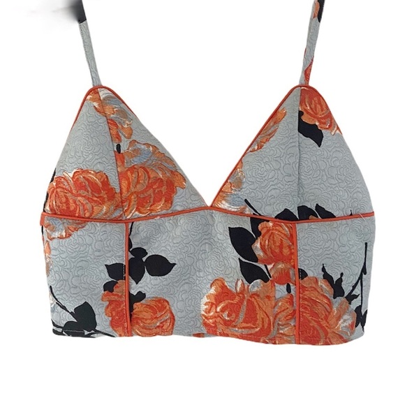 MINKPINK Blue and Orange Floral Structured Top Size Small - Picture 2 of 10